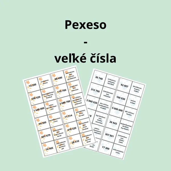 Pexeso - čítanie veľkých čísel