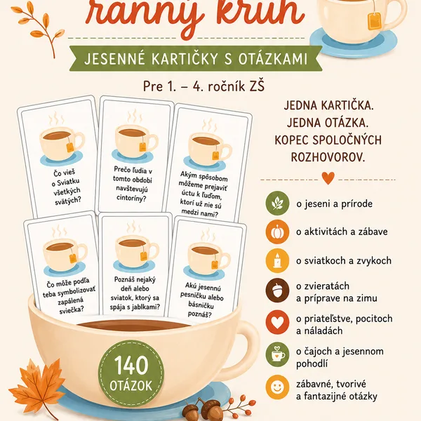 ČAJÍKOVÝ RANNÝ KRUH – JESENNÉ KOMUNIKAČNÉ KARTIČKY PRE 1.– 4. ROČNÍK ZŠ