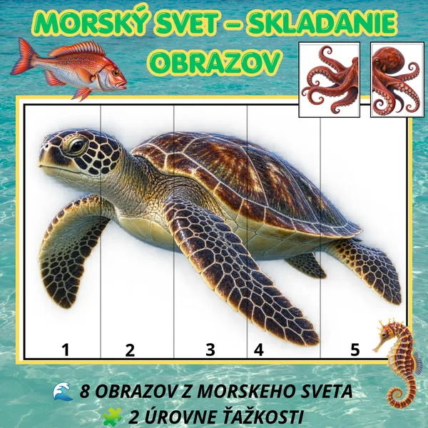 🐬 Morský svet – skladanie obrázkov | 2 úrovne obtiažnosti