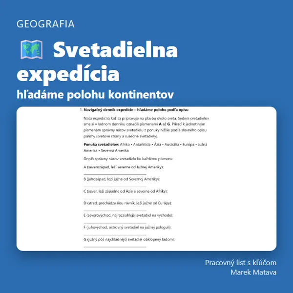 🗺️ Svetadielna expedícia – hľadáme polohu kontinentov (5. ročník)