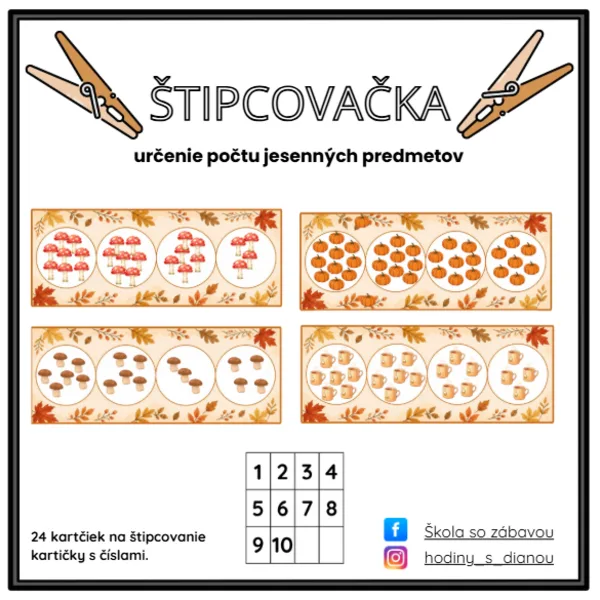 Štipcovačka- počet predmetov