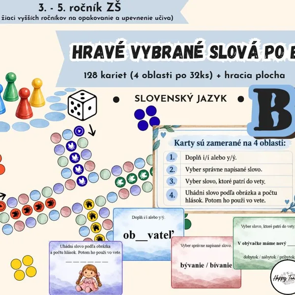 Hravé vybrané slová po B | Hracia plocha + 128 kariet
