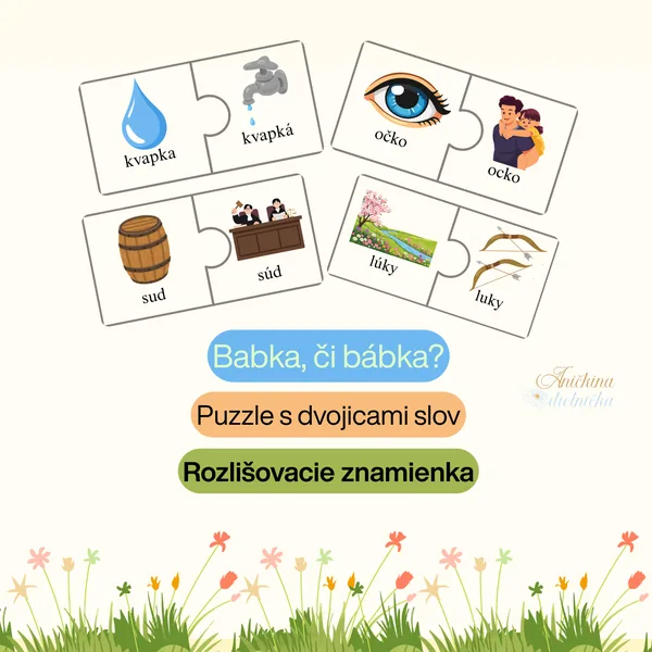 Puzzle s dvojicami slov - rozlošovacie znamienka