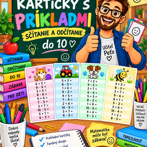 Kartičky s príkladmi – sčítanie a odčítanie do 10