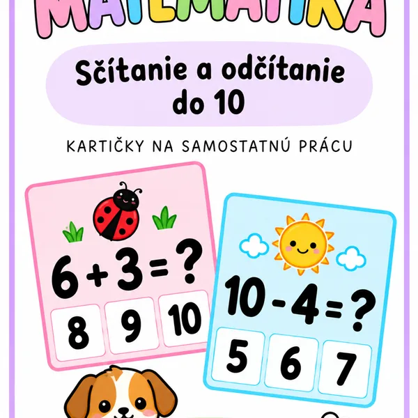 Štipcovanie/Kartičky na samostatnú prácu – sčítanie a odčítanie do 10