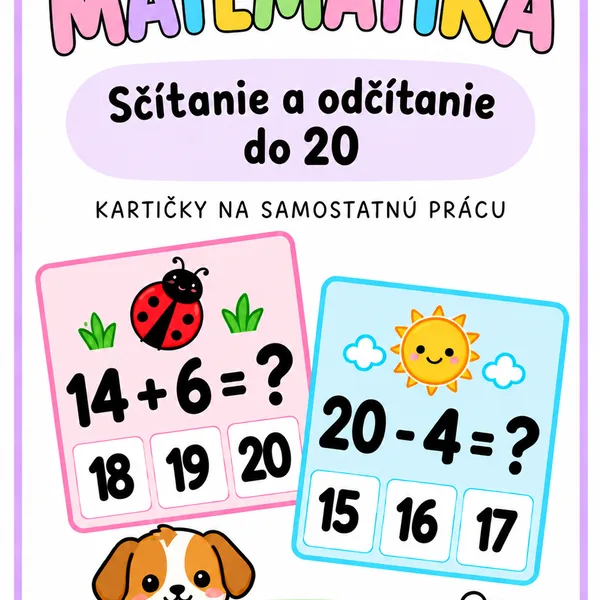 Štipcovanie/Kartičky na samostatnú prácu – sčítanie a odčítanie do 20