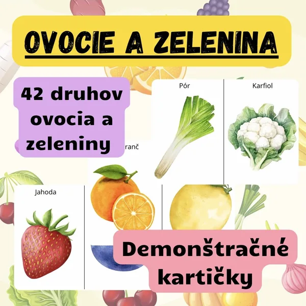 Ovocie a zelenina - Výukové / Demonštračné kartičky