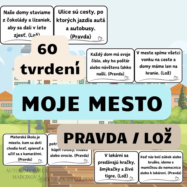 MOJE MESTO - PRAVDA ALEBO LOŽ (Didaktická hra) - čiernobiele