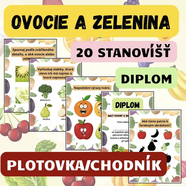 OVOCIE A ZELENINA - (20 úloh + diplom) - plotovka/chodník