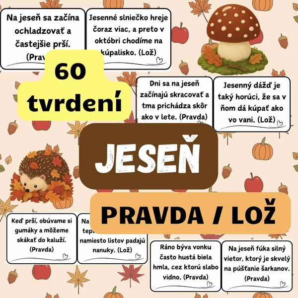 JESEŇ - PRAVDA ALEBO LOŽ (Didaktická hra) - čiernobiele