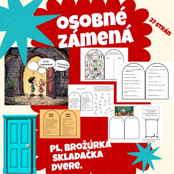 Osobné zámená -skladačka dvere/ gramatika, brožúrka, cvičenia, kritické myslenie