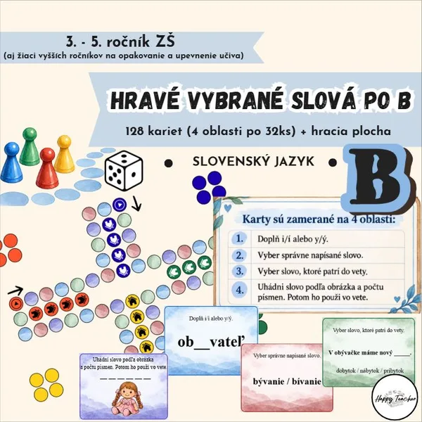 Hravé vybrané slová po B | Hracia plocha + 128 kariet