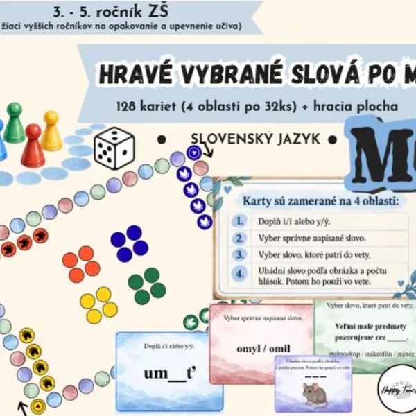 Hravé vybrané slová po M | Hracia plocha + 128 kariet