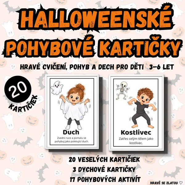 Halloweenské jógové kartičky – hravé cvičenie, pohyb a dych