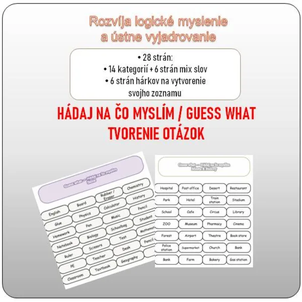 Guess what / Hádaj na čo myslím - 26 listov - Tvorenie otázok
