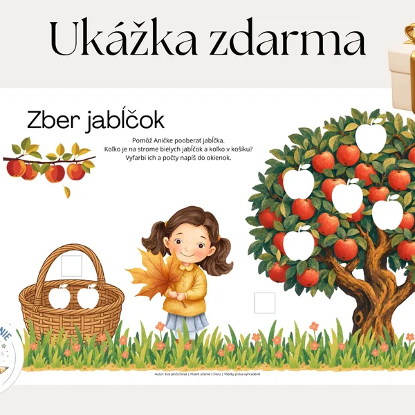 Zber jablčok – jesenný pracovný list ZADARMO