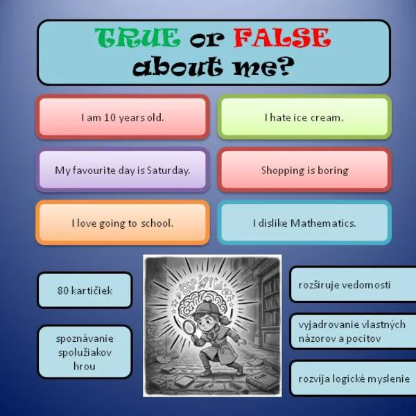 Kartičky na vyjadrenie názorov a pocitov - TRUE or FALSE about you?
