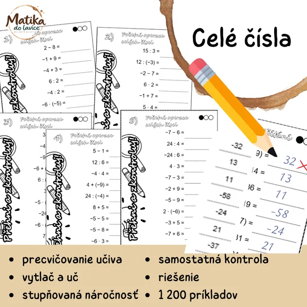 Celé čísla – Prehni a skontroluj (počtové operácie)