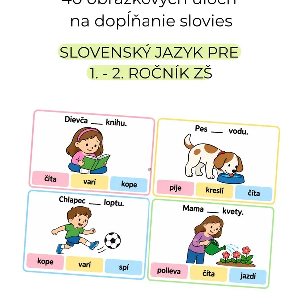 Doplň slovo – 40 obrázkových úloh na dopĺňanie slovies