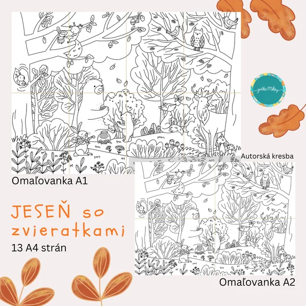 Jeseň so zvieratkami - Omaľovanka A1, A2