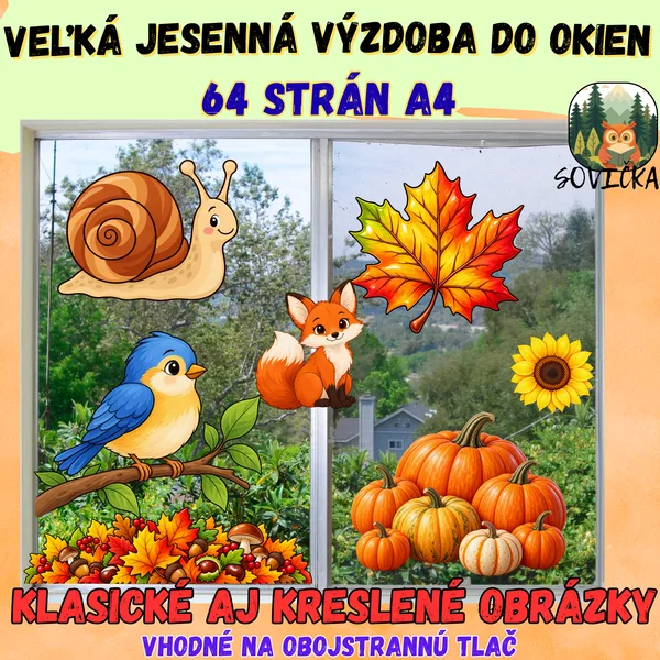 🍂 JESENNÁ VÝZDOBA DO OKIEN – 2 GRAFICKÉ VARIANTY | 64 STRÁN A4 🍁