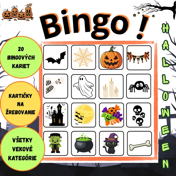 HALLOWEENSKE BINGO PRE DETI 👻 | 20 HRACÍCH KARIET + LOSOVACIE KARTIČKY