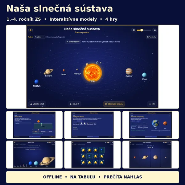 Naša slnečná sústava – aplikácia o Slnku, Mesiaci, hviezdach a planétach (1. – 4. ročník)
