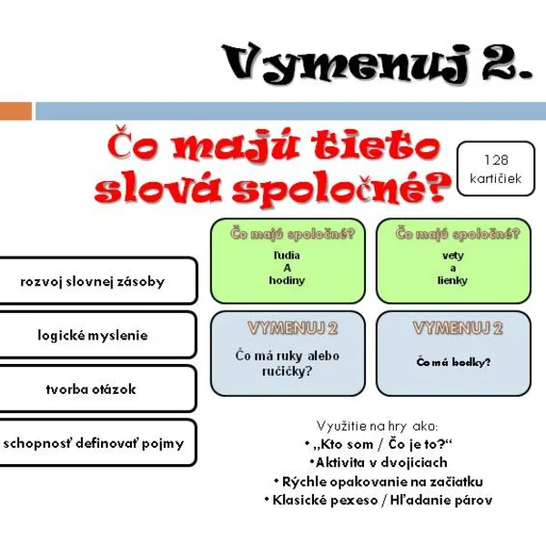 Konverzačné kartičky: Čo majú tieto slová spoločné? / Vymenuj 2