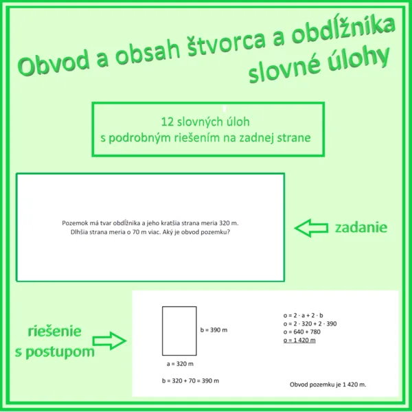 Obvod a obsah štvorca a obdĺžnika – slovné úlohy