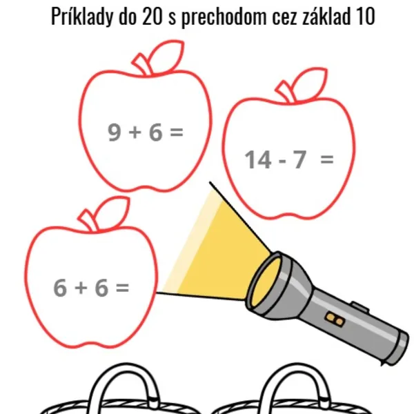 🍎 Deň jablka Presvecovačka Príklady do 20 s prechodom cez základ 10 🍎