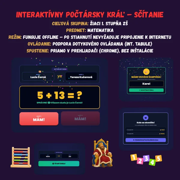 Interaktívny počtársky kráľ – Sčítanie