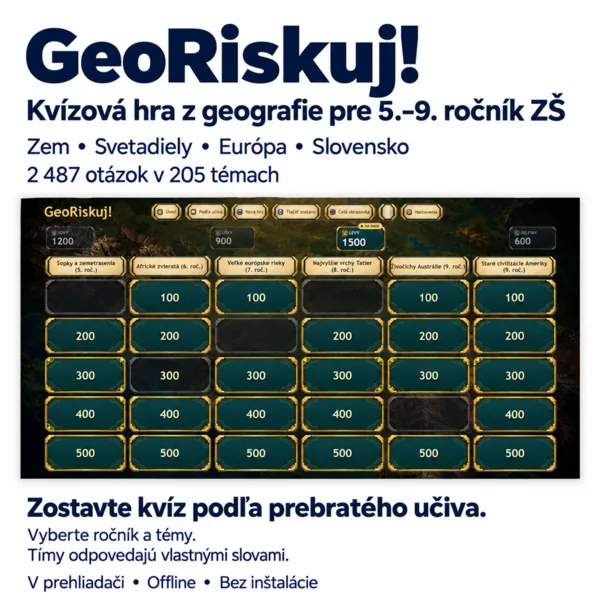 GeoRiskuj! — kvízová show RISKUJ! z geografie pre 5.–9. ročník ZŠ