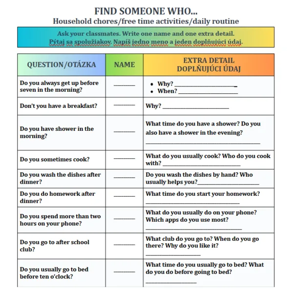 Everyday Activities – Find Someone Who & I Have, Who Has?