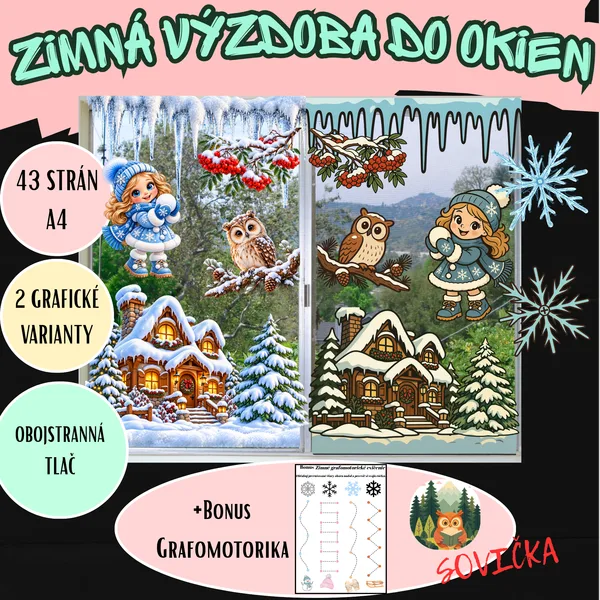 ❄️ ZIMNÁ VÝZDOBA DO OKIEN ☃️ | OBOJSTRANNÉ DEKORÁCIE | 2 GRAFICKÉ VARIANTY