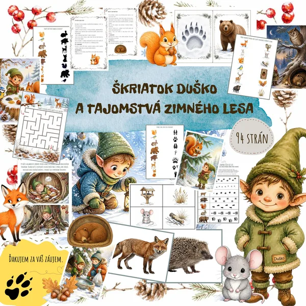 Škriatok Duško a tajomstvá zimného lesa (zvieratá v zime)