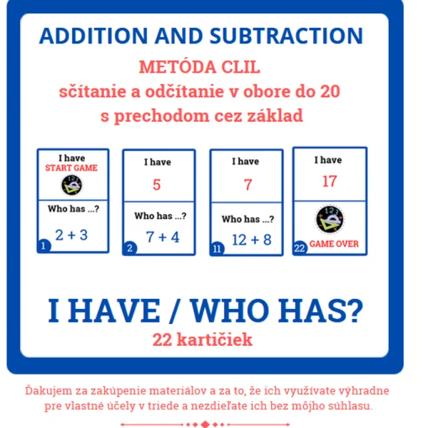 CLIL - Sčítanie a odčítanie do 20
