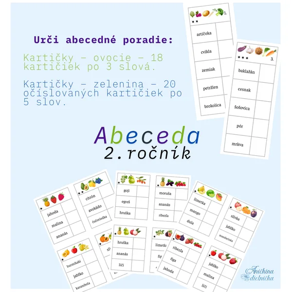 Abeceda - 2 ročník. - kartičky ovocie a zelenina