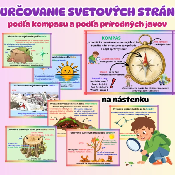 Určovanie svetových strán v prírode – náučná výzdoba na nástenku