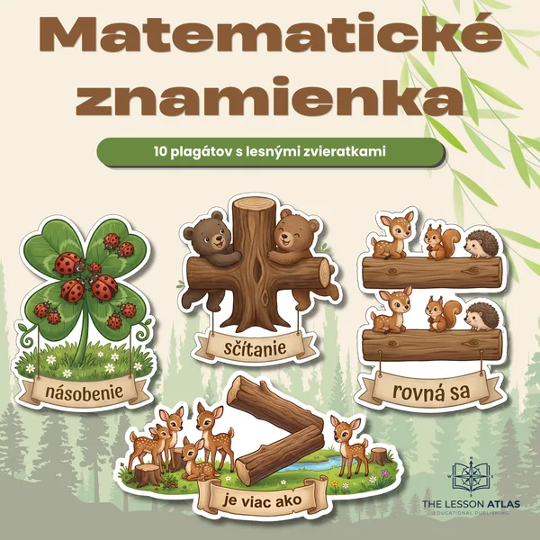 Matematické znamienka z lesa – 10 plagátov na tabuľu a nástenku