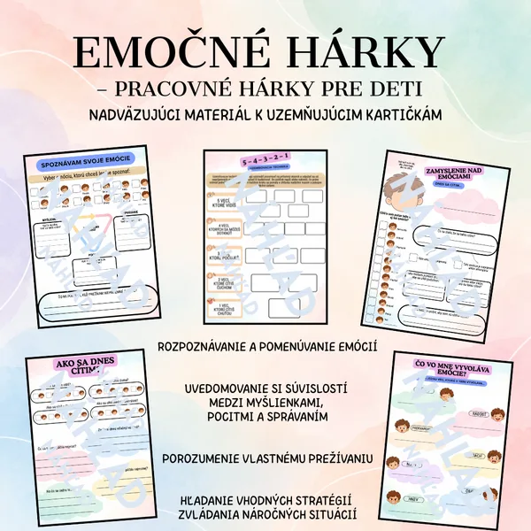 EMOČNÉ HÁRKY – pracovné hárky pre deti | Nadväzujúci materiál k uzemňujúcim kartičkám