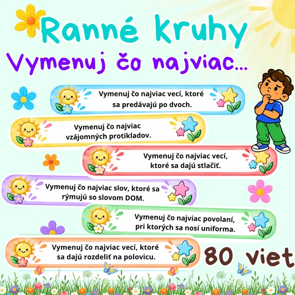 Ranné kruhy – Vymenuj čo najviac / Zábavná aktivita pre deti / Komunikačné kartičky