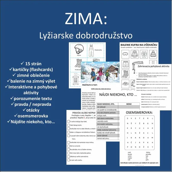 ZIMA: Lyžiarske dobrodružstvo - Čítanie s porozumením a iné aktivity