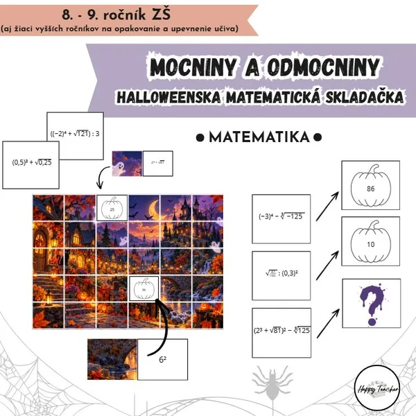 Mocniny a odmocniny | HALLOWEENSKA MATEMATICKÁ SKLADAČKA