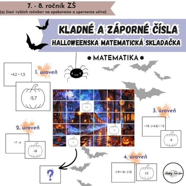 Kladné a záporné čísla | HALLOWEENSKA MATEMATICKÁ SKLADAČKA