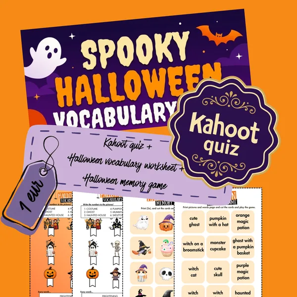 🎃 Halloween English Pack (Kahoot! + Pracovný list + Pexeso) 🎃