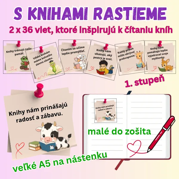 Motivácia k čítaniu pre 1. stupeň / motivačné čítanie / motivačné kartičky / knihy