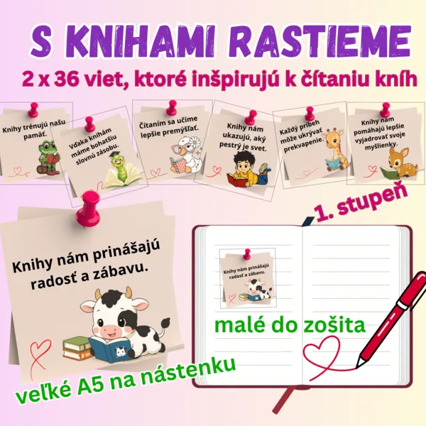 Motivácia k čítaniu pre 1. stupeň / motivačné čítanie / motivačné kartičky / knihy