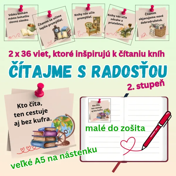 Motivácia k čítaniu pre 2. stupeň / motivačné čítanie / motivačné kartičky / knihy