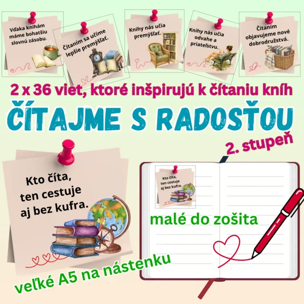 Motivácia k čítaniu pre 2. stupeň / motivačné čítanie / motivačné kartičky / knihy