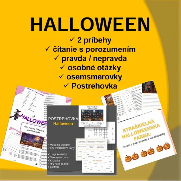 Halloween - 2 príbehy na čitanie s aktivitami + Postrehové hry